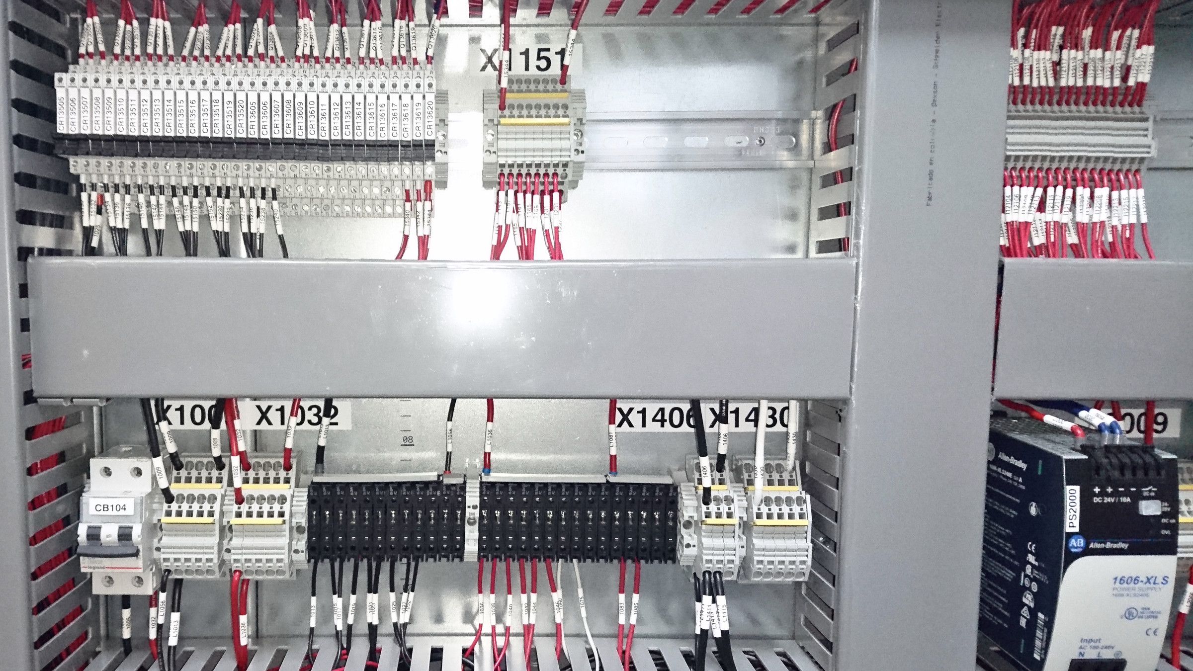 Terminal blocks with ferrule-crimped wires and PLC I/O wiring